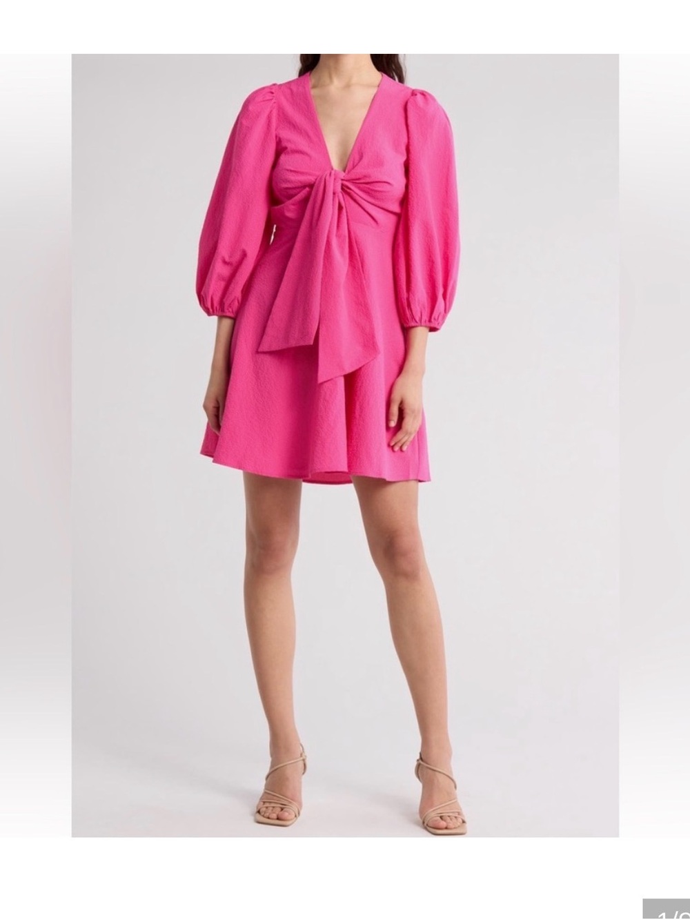 Ted Baker Jozelyn sz 8 pink mini dress tie front puff sleeve barbiecore coquette